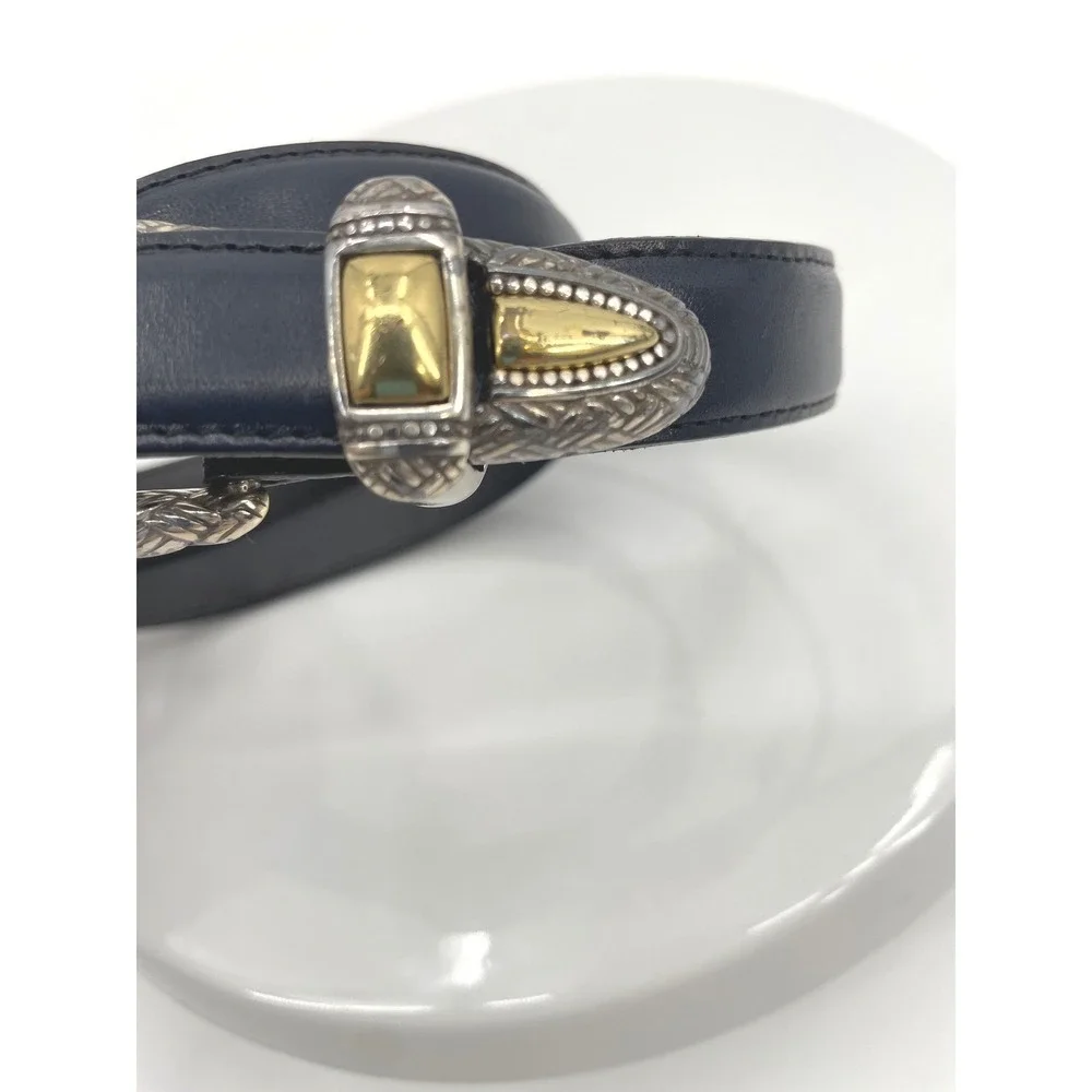 Vtg Brighton Cutter &‎ Buck Blue Leather Belt 32 Western Two Tone 90s USA Made